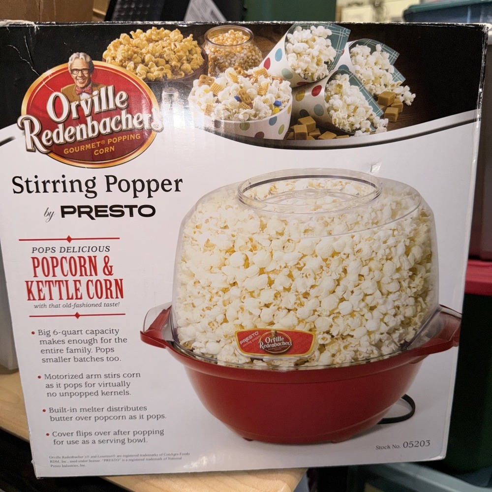 Orville Redenbachers Presto Stirring Popcorn Popper Red 6qt NEW In Box #05203